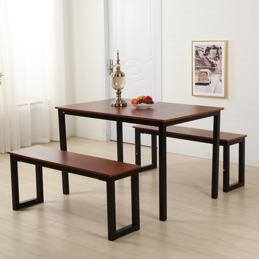 Ktaxon Modern Dining Set Table With Two Benches 3 Piece Set For