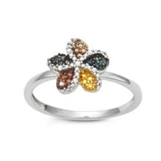 MyDiamondBox Colorful Diamonds accent Flower Shaped Ring crafted in Rhodium Plated Sterling Silver, Real Diamond Ring for Women, US6