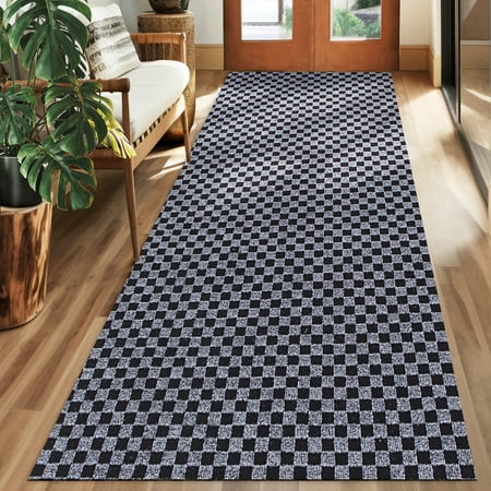 Koloko Outdoor Runner Rug Indoor Non-Slip Area Rugs Custom Size Carpet Runners with Rubber Backing Mat for Hallway Kitchen Entryway Garage Laundry Check Gray 2ft x 78ft