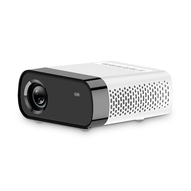 Proyector Foqucy GX100 Tarjeta TF USB compatible con HDMI Reproductor multimedia Hogar 16: 9 Control remoto Proyección Video de oficina Proyector de películas Blanco Enchufe de EE. UU. AweSitey EL005336-05B