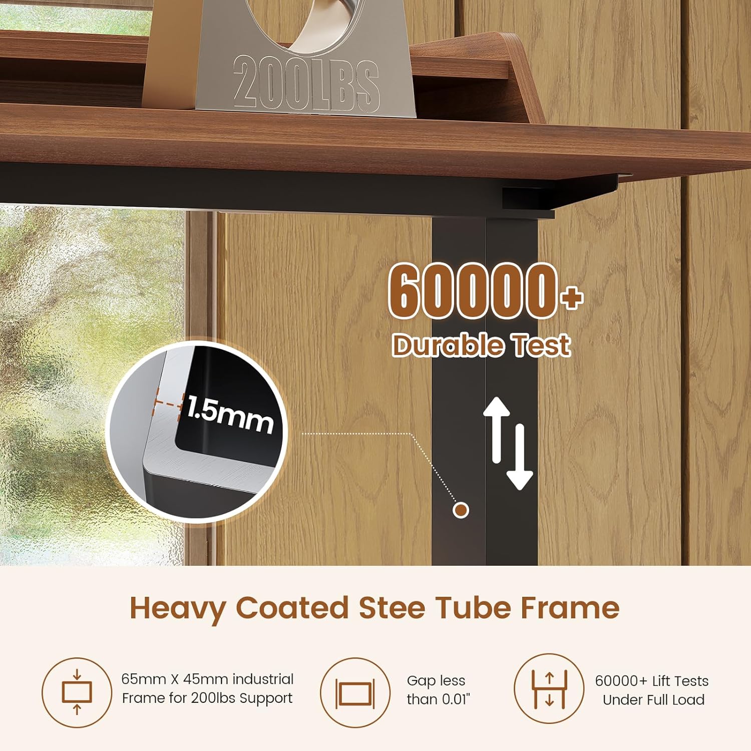 SEDETA Farmhouse Standing Desk with Storage, 55" Stand Up Home Office Desk with Power Outlets & LED Lights, Fluted Design Computer Desk, Height Adjustable Table with Monitor Stand, Brown