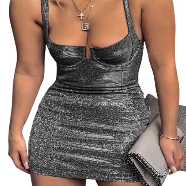 Robe Moulante Sans Manches pour Femmes, Soirée, Mini Courte, à Paillettes