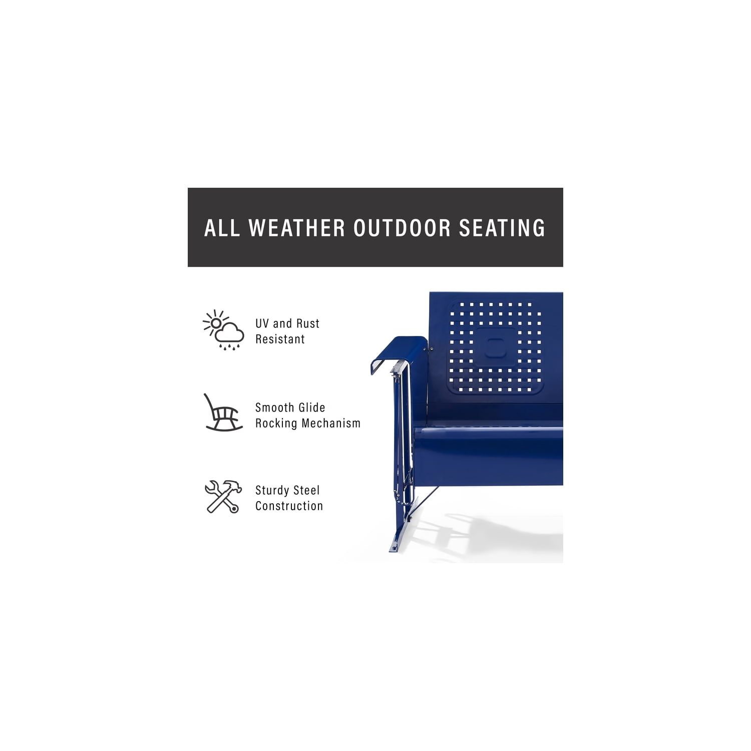 Maykoosh Outdoor Patio Loveseat & Porch Glider for Smooth & Stylish Seating - Navy Gloss Metal