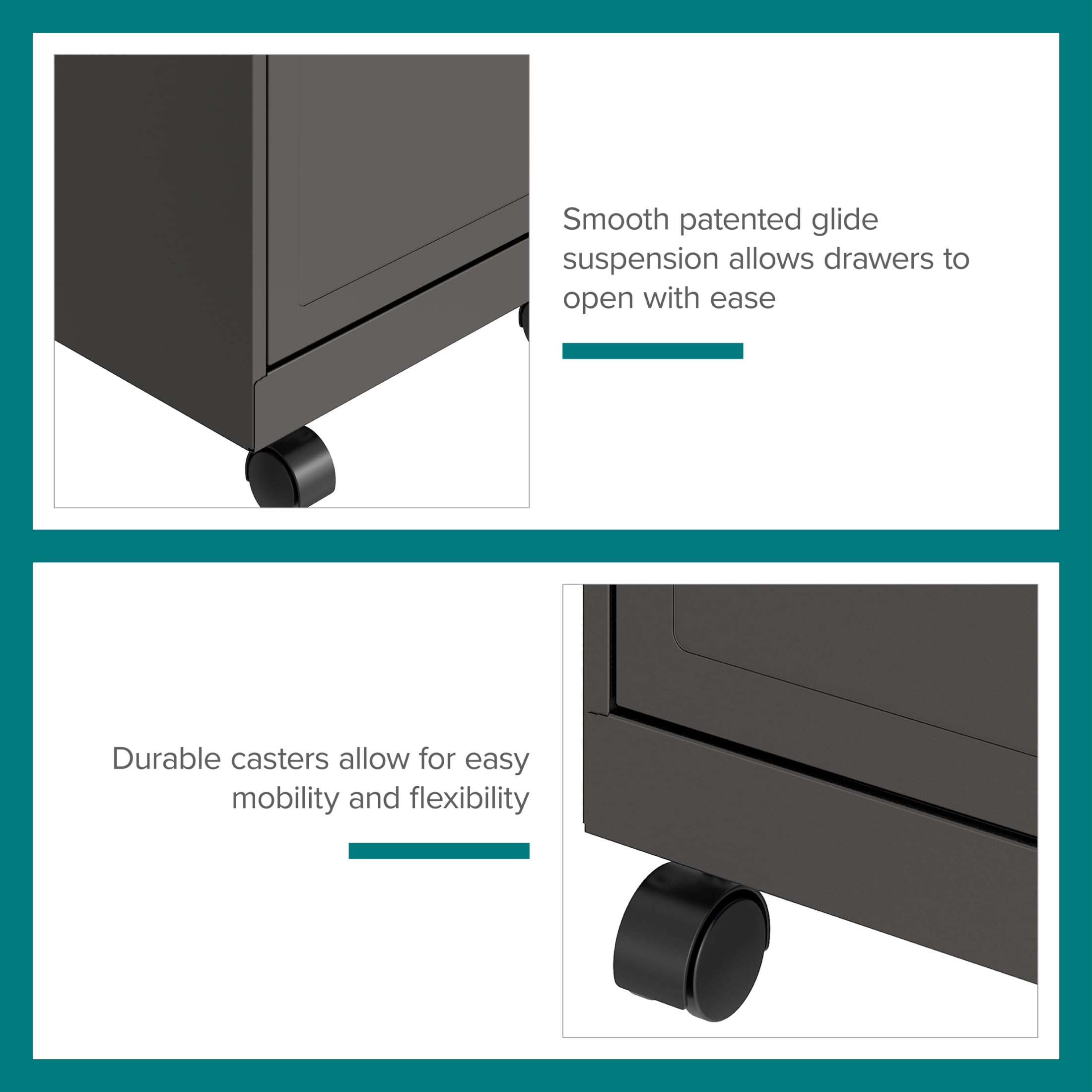 Space Solutions 18" Deep 2 Drawer Mobile Letter Width Vertical File Cabinet, Charcoal