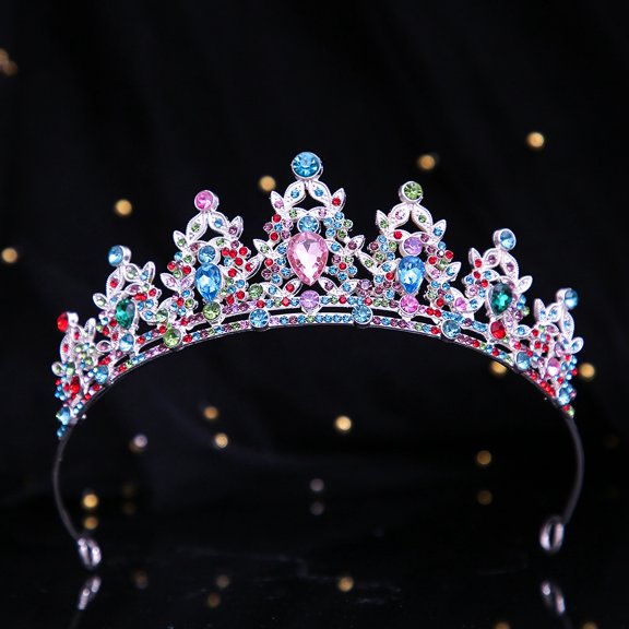 s Alloy Rhinestone Crown Hair Bands Hair Accessories for Woman Girls Platinum 130mm