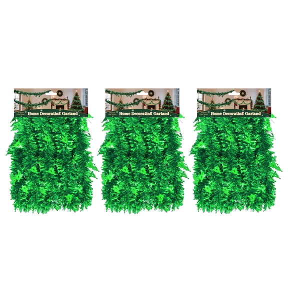 LAMPHOME 3 Pack 10ft Green Tinsel Garland, 3.5in (9cm) Wide Glitter Metallic Twist Garland, Indoor Outdoor Decor for Christmas, Wedding, Home Hanging
