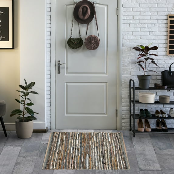 Hand-Woven Amara Leather and Cotton Area Rug