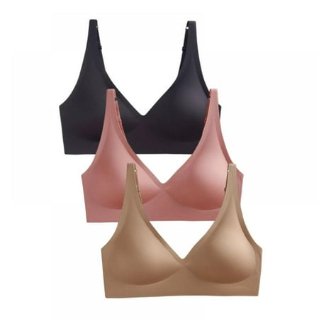

Women Seamless Push up Bra Padded Soft Underwire T-shirt Bras - V Neck Soft and Light Basic Bras for Women Everyday Comfortable Bras(3-Packs)