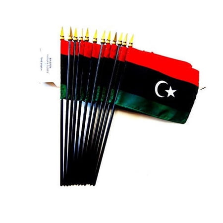 Box of 12 Libya 4"x6" Miniature Desk & Table Flags; 12 American Made Small Mini Libyan Flags in a Custom Made Cardboard Box Specifically Made for These Flags
