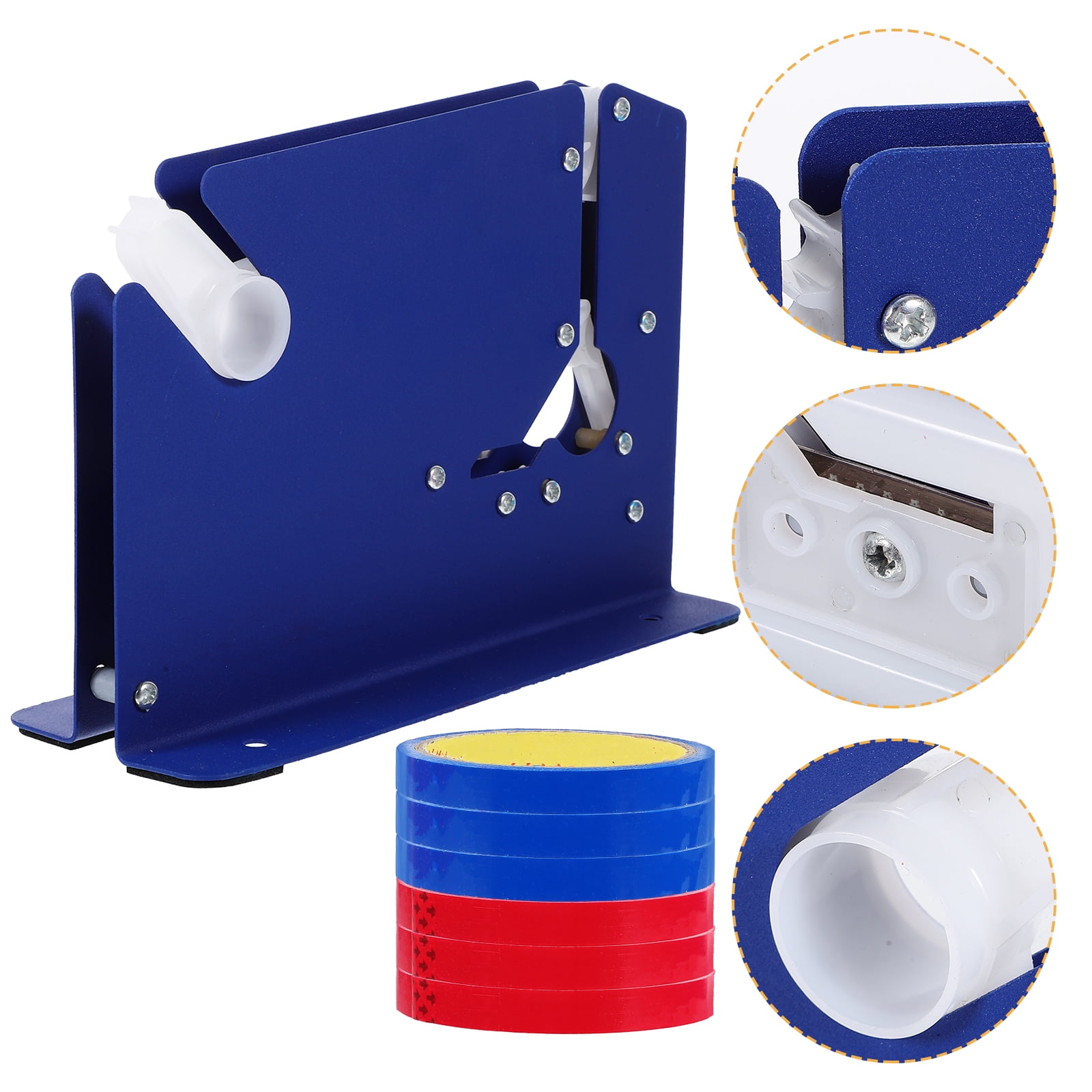 Metal Bag Neck Sealer Tape Dispenser with 6 Rolls 12mm Tape for Retail, Grocery, Shop Use - Random Colors Included