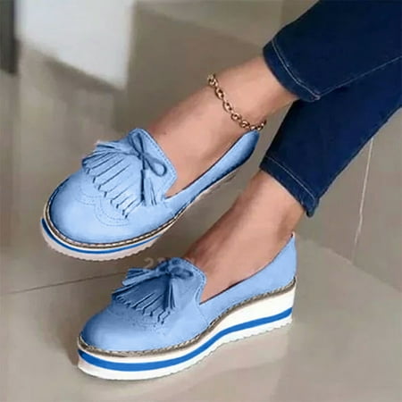 

HIBRO Women s Casual Fashion Round-Toe Japanese Tassel Lace Flat Casual Shoes