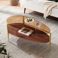 thumbnail image 1 of Rectangle Coffee Table Mid-Century Modern Design L W x H for Living Room - Structure Amber Glass Top and Walnut MDF Shelf Sleek Conical Metal Legs with Gold Finish, 1 of 9