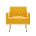 thumbnail image 3 of Sillón de terciopelo Sofá único Sillas de lectura laterales tapiceadas modernas con brazo y pierna de metal de oro para sala de estar dormitorio, 3 of 5