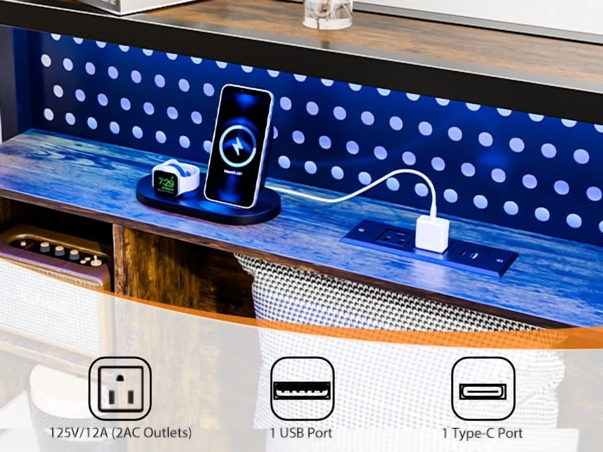 UBesGoo Floating Bed Frame Queen Size with Storage Headboard, Metal Platform Bed with LED and Charging Station for Bedroom, Black