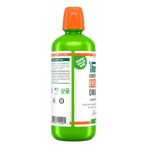 TheraBreath Fresh Breath Oral Rinse Mouthwash, Mild Mint, Alcohol-Free, Dentist Formulated, 33.8 fl oz (Pack of 4)