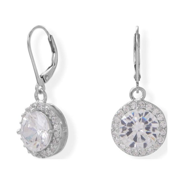 Precious Stars Boucles d'Oreilles Rondes en Argent Sterling avec Zircon Cubique et Levier Halo