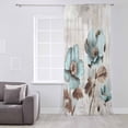 thumbnail image 3 of Tulip Flower Semi Sheer Curtains Drapes for Living Room, Bedroom, French Doors Window 96 Inches Long, Teal Brown Vintage Floral Plant Botanical Rod Pocket Chiffon Curtain Drapery Voile Drape Panel, 3 of 6