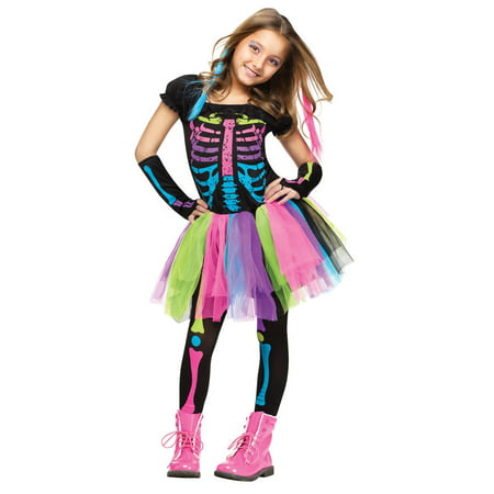 Funky Punk Rainbow Skeleton Bones Day of the Dead Child Costume