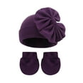 thumbnail image 2 of Penkiiy Newborn Baby Girls Hats Mittens Set Hospital Hat Beanie Infant Bow Hats Baby Cotton Gloves No Scratch Mittens Purple, 2 of 4