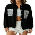 thumbnail image 1 of Women Denim Jacket with Sequin Pockets  Loose Shirt Version Casual Style Spring Clothing, 1 of 9
