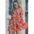 thumbnail image 4 of ABPHQTO Vestido floral de manga larga con cuello de volantes rojo para mujer con volante, 4 of 5