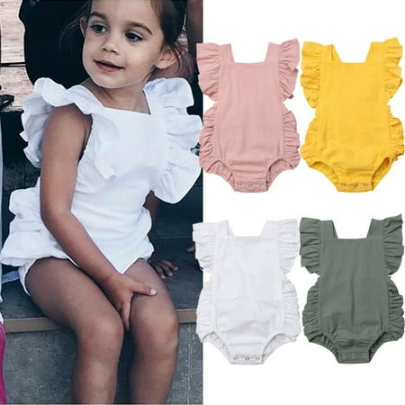 

Bagilaanoe Newborn Infant Baby Girl Ruffle Solid Romper Bodysuit Jumpsuit Outfit Summer Clothes