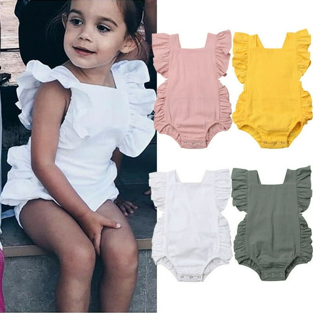 Bagilaanoe Summer Newborn Infant Baby Girl Ruffle Solid Romper