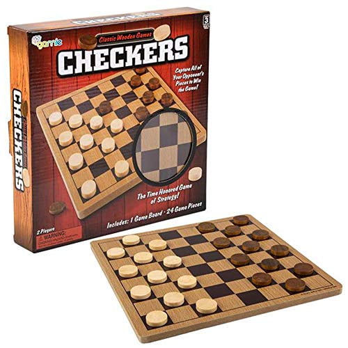 Gamie Wooden Checkers Board Game, Wood Family Board Game for Game Night, Indoor Fun and Parties