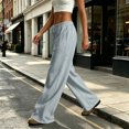 thumbnail image 5 of QWKLEAJ Women's Fleece Lined Wide Leg Sweatpants Drawstring Elastic Waist Loose Straight Jogger Pants Casual Athletic Trousers with Pockets Light Gray L, 5 of 8