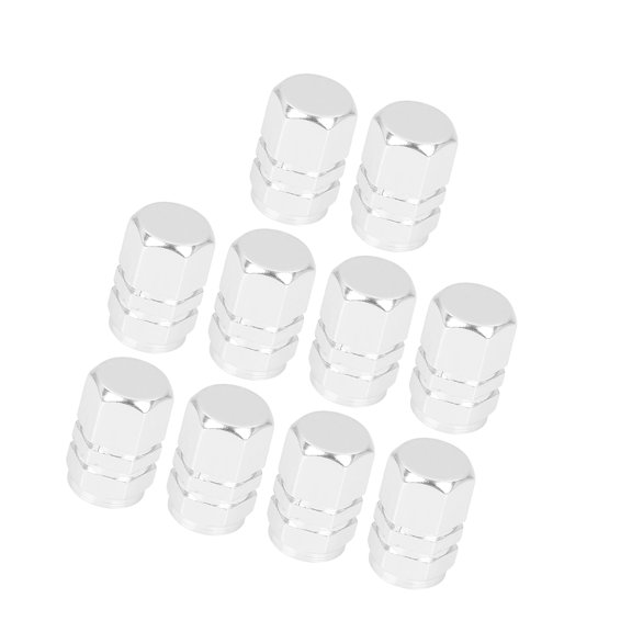 Motoforti 10pcs Silver Tone Tire Stem Valve Caps Car Dustproof Hexagon Shape Aluminium Alloy