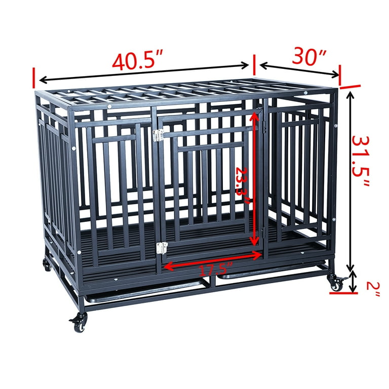 Kepooman 41 Heavy Duty Metal Mobile Dog Crate with 4 Wheels Trays for Pet Black Walmart