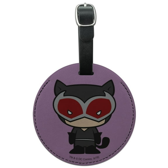Batman Catwoman Cute Chibi Character Round Leather Luggage Card Suitcase Carry-On ID Tag