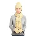 thumbnail image 5 of Besufy 3 Pcs Women Beanie Hat Set Wear Resistant Touchscreen Woolen Yarn Cap Scarf Gloves Set for Winter,Beige, 5 of 9