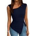 thumbnail image 3 of Craaazy Women's Elegant Solid Color Sleeveless Asymmetrical Neck Blouse with Asymmetrical Hem for Casual Outfits, 3 of 5