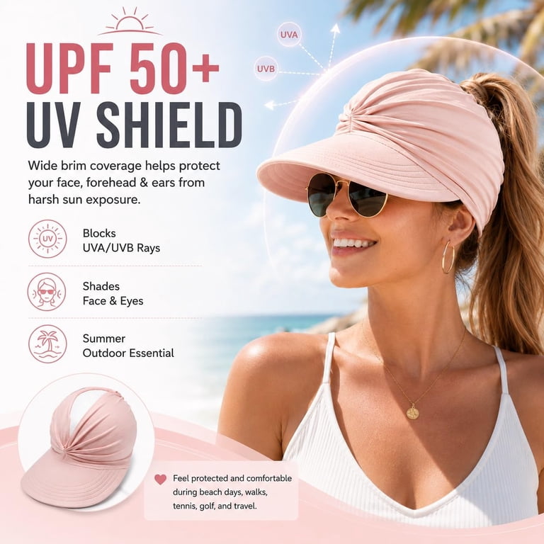 Sun Visor Ponytail Hat for Women, UPF 50+ Wide Brim UV  display picture 2