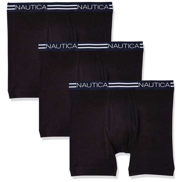 Nautica Boxeur-Briefs en Coton pour Hommes Lot de 3, Noir Neuf, LG