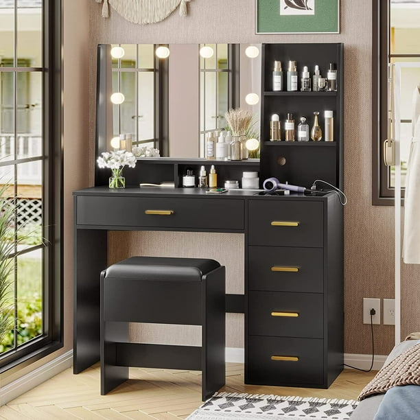 AOGLLATI Vanity Set with Lights and Charging Station, Vanity Desk with