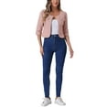 thumbnail image 2 of INSPIRE CHIC Women's Denim Jackets Collarless 3/4 Sleeves Crop Jean Cardigan Jackets S Pink 1, 2 of 6