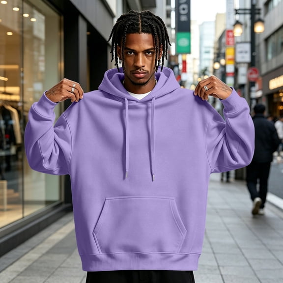 Nestiefly Mens Oversized Hoodies Fall Sweatshirt Winter Fleece Hooded Collar Drawstring Pullover With Pockets 2026 Light Purple S