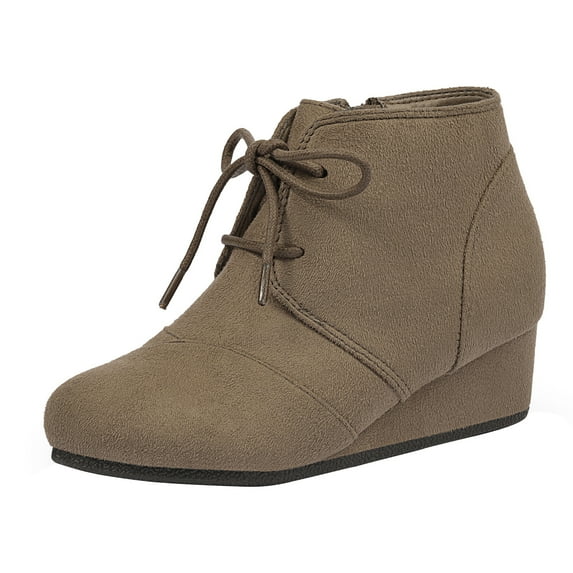 Dream Pairs Kids Girls Fashion Low Wedge Heel Booties Lace Up Wedding Dress Shoes Tomson-K Taupe Size 12