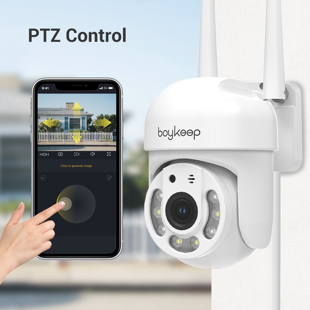 BoyKeep 2K Security Camera Outdoor, 2.4GHz Wi-Fi 360° View Pan/Tilt Wired Camera for Home Security Outside with Phone App, 24/7 Recording, Color Night Vision, Motion Detection, 2-Way Talk, 4PCS