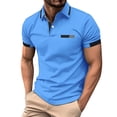 thumbnail image 2 of EHTMSAK Men's Polo Shirts Short Sleeve Henley Lapel Collar Shirts with Pocket Button Up Summer Golf T Shirts Business Fashion Big and Tall Casual Tops Blue XL, 2 of 5
