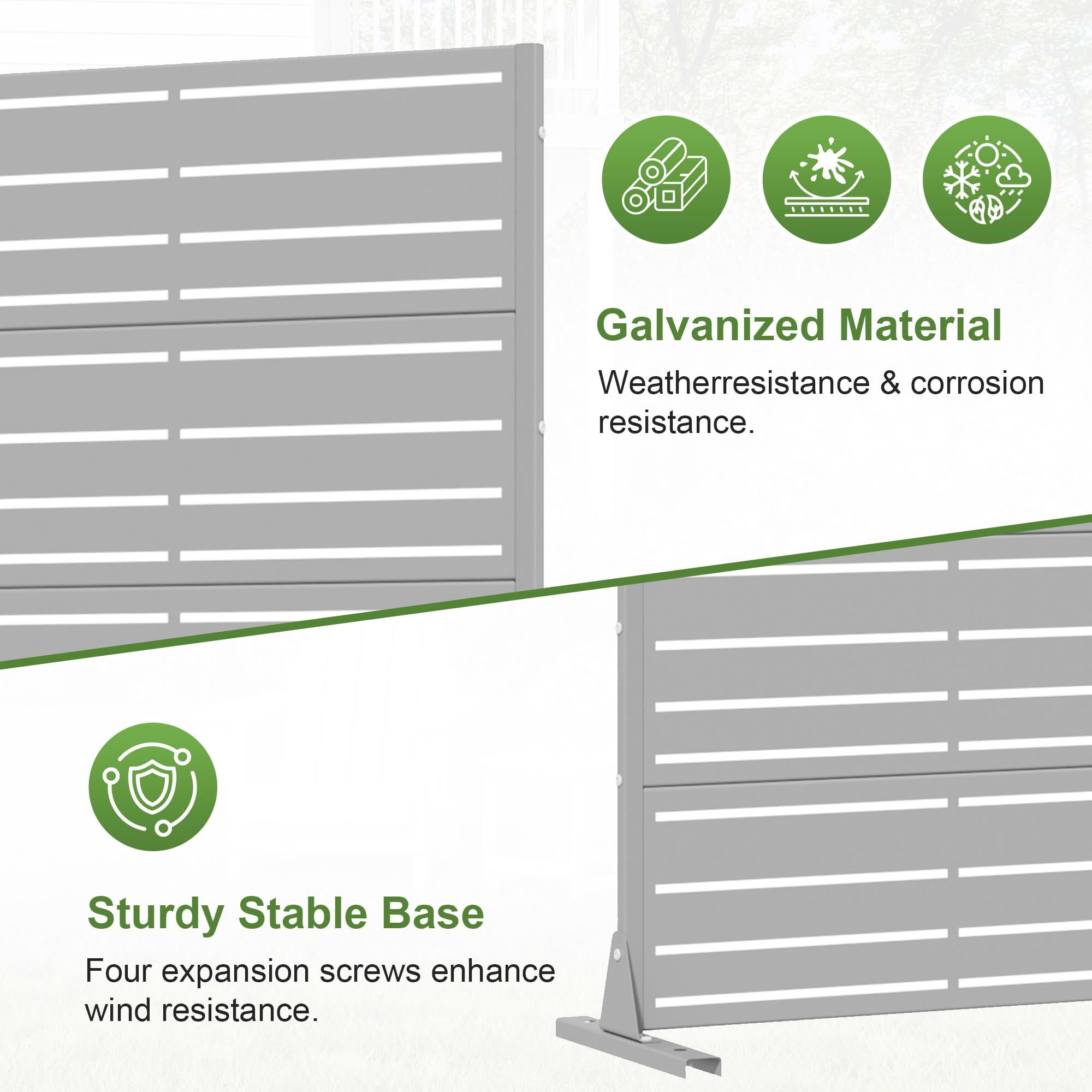 MAYEERTY 2-Piece 72"x35" Privacy Screen, Gray 6-Panel Galvanized Steel Louvered Fence, Wide-1 Narrow-2, Freestanding for Patio Backyard