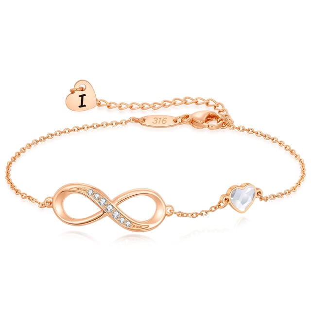 Pulsera CDE en oro rosa con iniciales en forma de corazón infinito para mujer