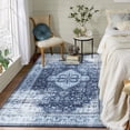 thumbnail image 2 of EastVita Area Rugs Carpets 5'*7' Vintage Distressed Print Rug Boho Washable Area Rug Floral Print Distressed Rug Non-Shedding Anti-Slip Rug Home Decor,Navy Blue blue 5ft*7ft, 2 of 7