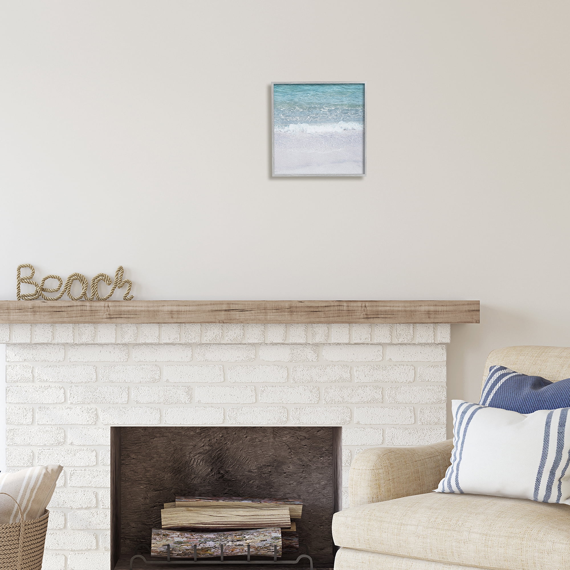 Stupell Industries Sea Waves on Shore Nature Painting Gray Framed Art Print Wall Art, 12 x 12