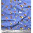 thumbnail image 1 of Soimoi Blue Georgette Viscose Fabric Animals & Leaves Tribal Printed Fabric 1 Yard 42 Inch Wide, 1 of 3