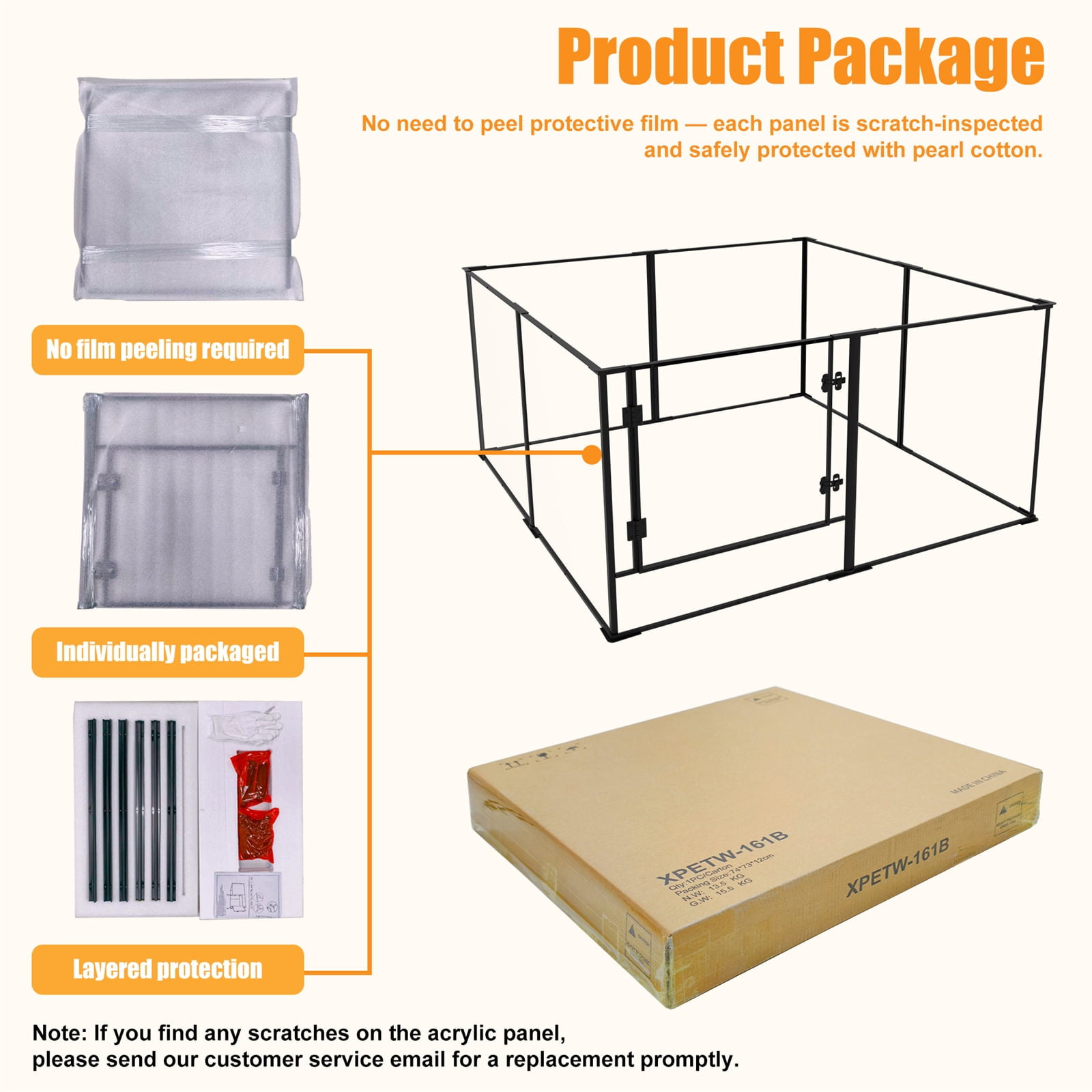 BingoPaw Acrylic Dog Playpen Fence Pet Clear Exercise Play Pen Whelping Box for Small Medium Large Dogs
