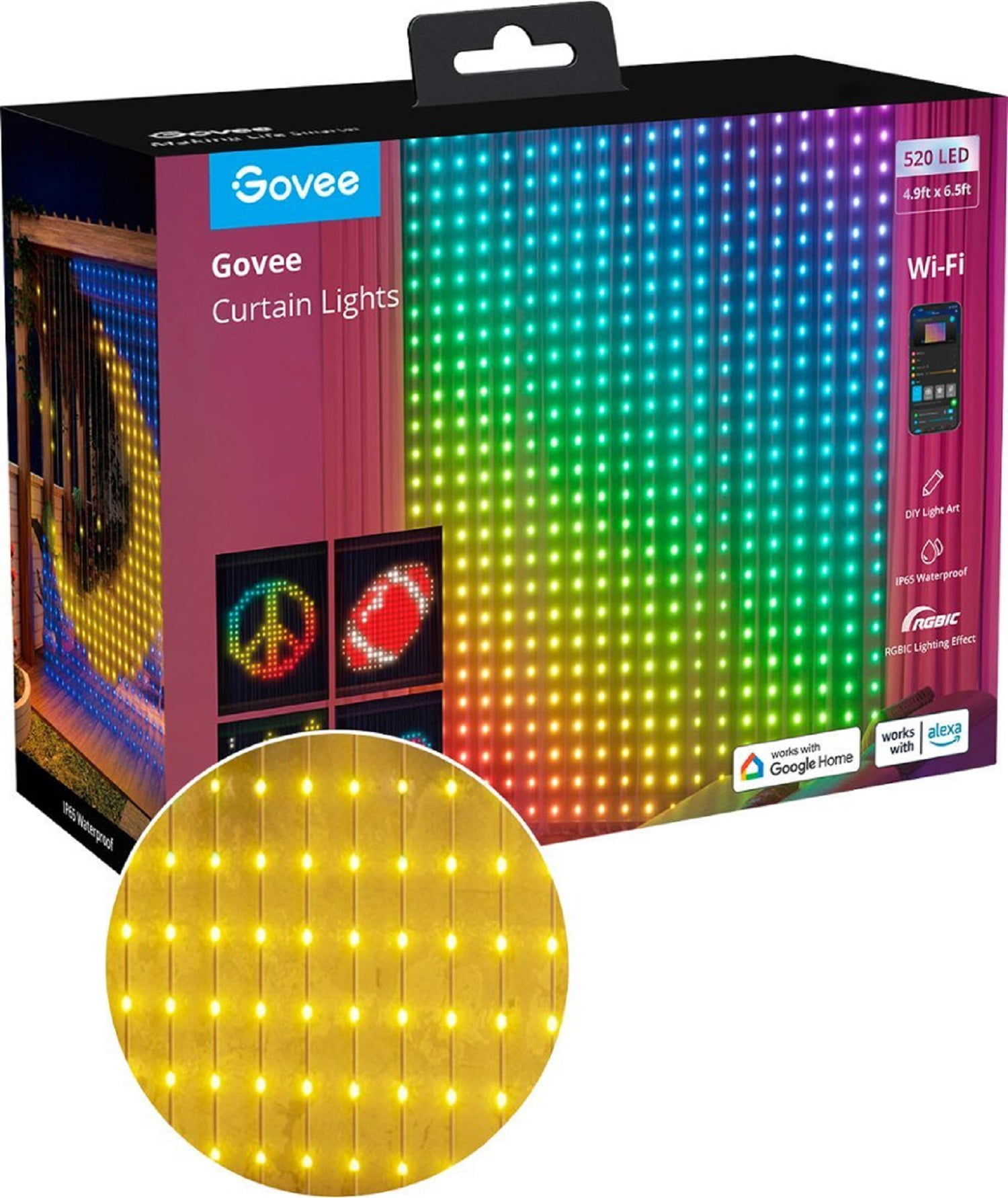 Govee Curtin Lights With 520 LED Beads,4.9*6.5ft,  92 Preset Color Changing Scene For Halloween,Corded Electric