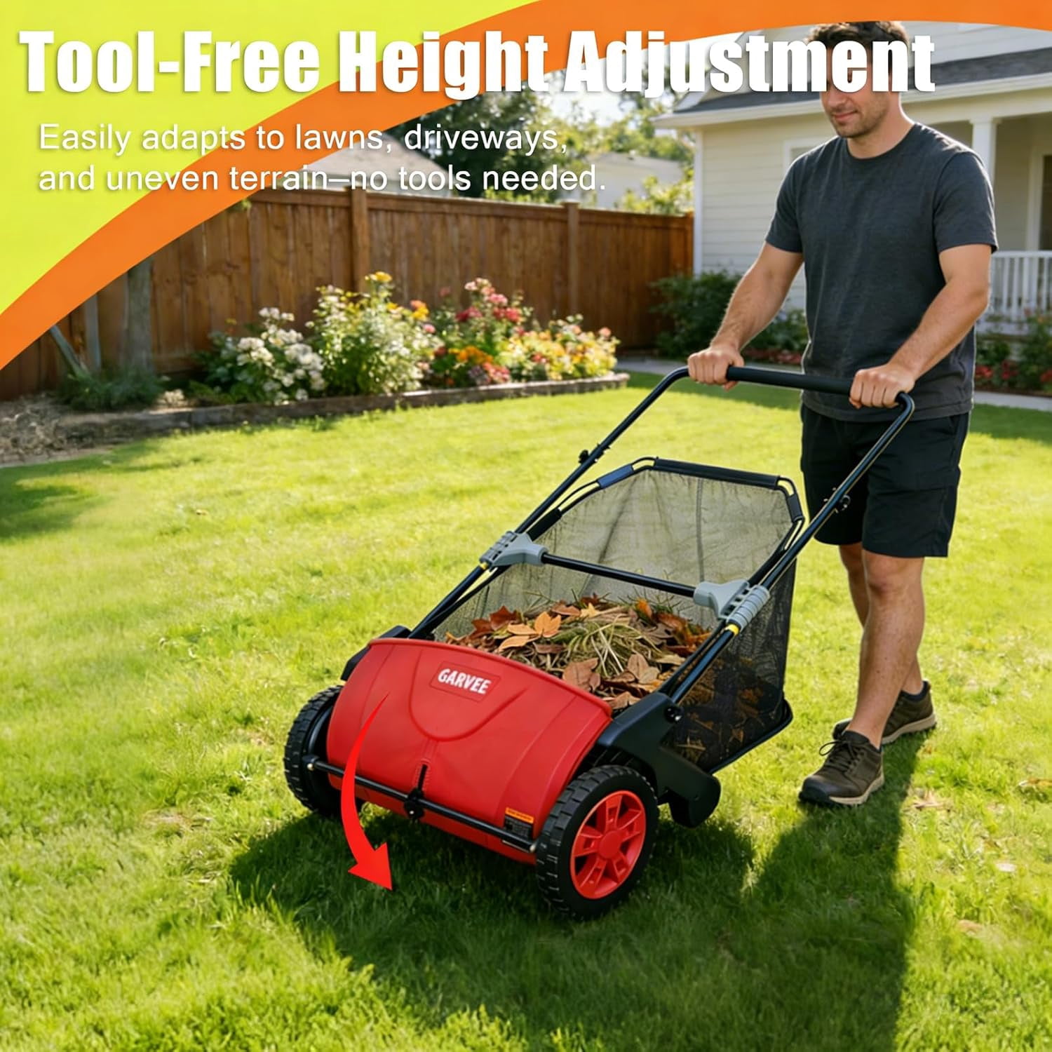 Push Lawn Sweeper 21-Inch Manual, Leaf Sweeper for Yard & Lawn with 3.5 Cu. Ft. Hopper Bag, Height-Adjustable Brushes for Driveways & Grass, Space-Saving Foldable Design